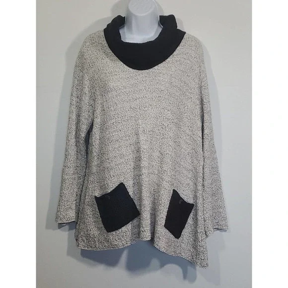 Margaret Winters Pullover Slouchy Cowl Neck Long Sleeve Knit Top Pockets  Large